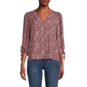 RENEE C. Dotted Tie Sleeve Blouse Pink Red XL